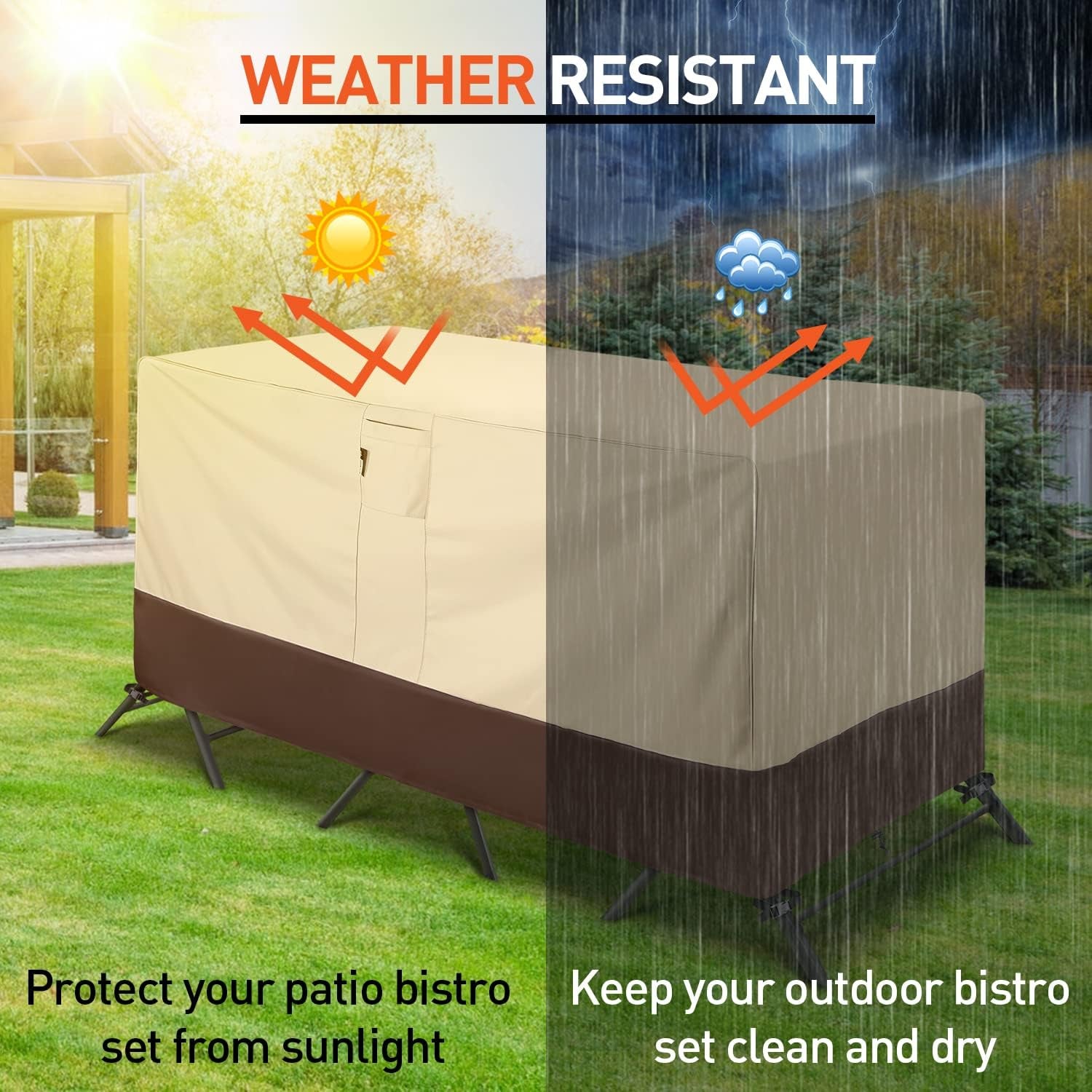 Patio Bistro Cover, Waterproof Outdoor Furniture Cover, Heavy Duty Patio Bar Table and Chairs Covers, 80"L X 32"W X 30"H, Beige & Brown