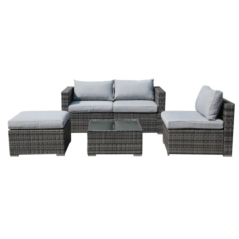 Abler 3-Person Wicker Modular Patio Conversation Set with Cushions