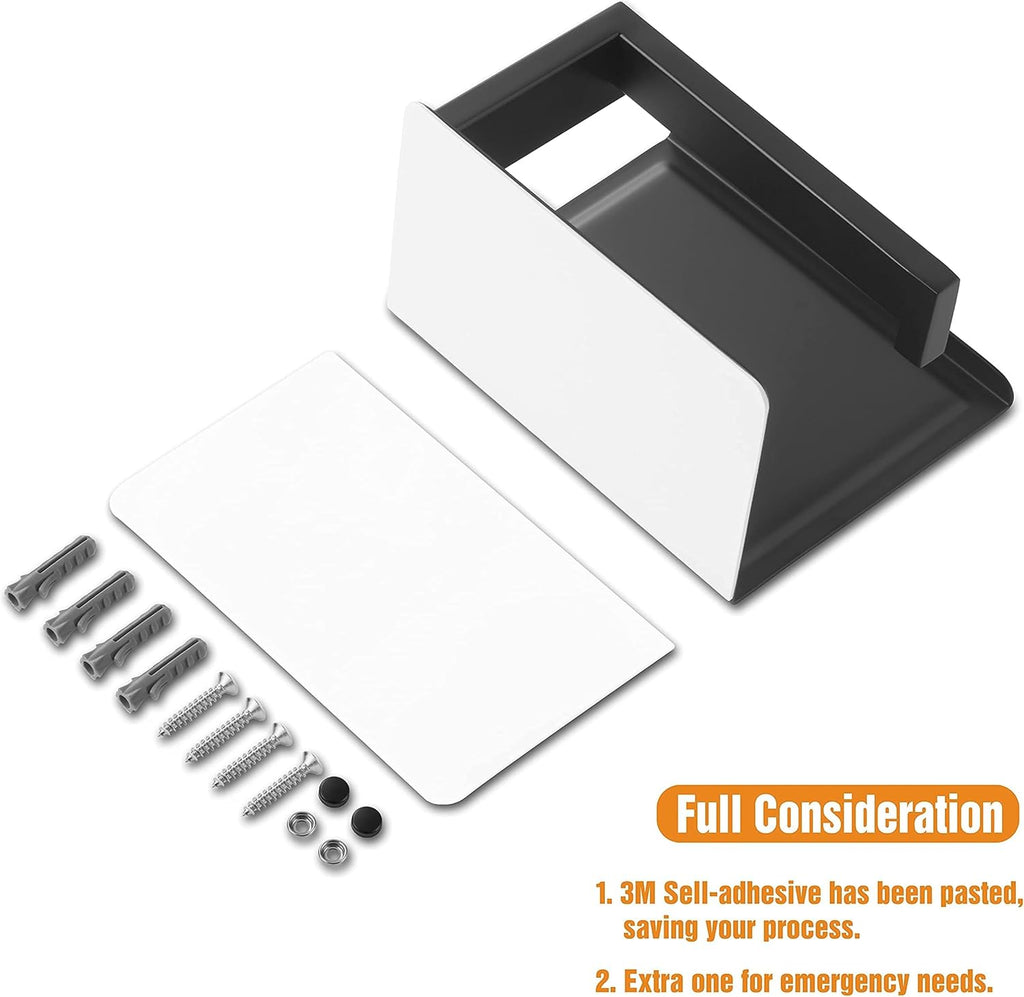 Toilet Paper Holder with Shelf, Stick on Matte Black Toilet Paper Roll Holder, Self Adhesive or Wall-Mount with Screws for Bathroom,Washroom