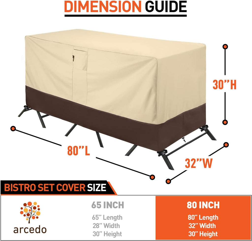 Patio Bistro Cover, Waterproof Outdoor Furniture Cover, Heavy Duty Patio Bar Table and Chairs Covers, 80"L X 32"W X 30"H, Beige & Brown