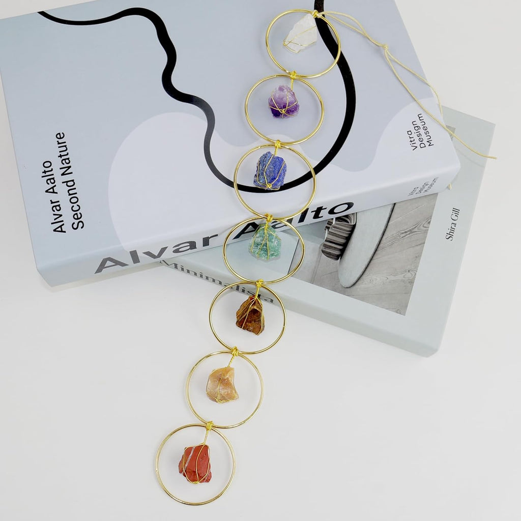 Handmade Gemstones Healing Feng Shui Crystals Window Decorations Hanging Ornament for Home Decor Party Decor（7 Chakra Round）