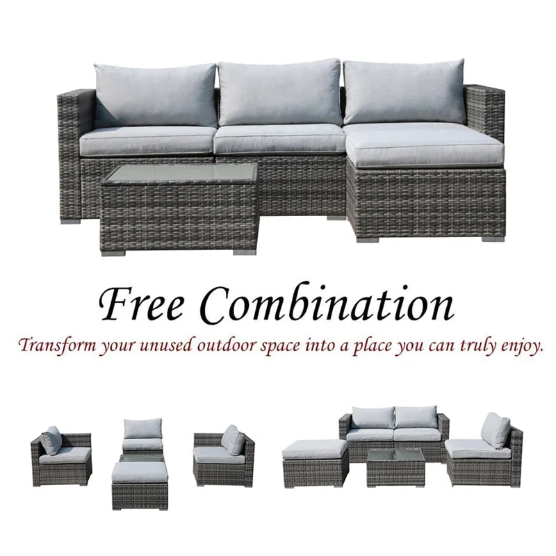 Abler 3-Person Wicker Modular Patio Conversation Set with Cushions