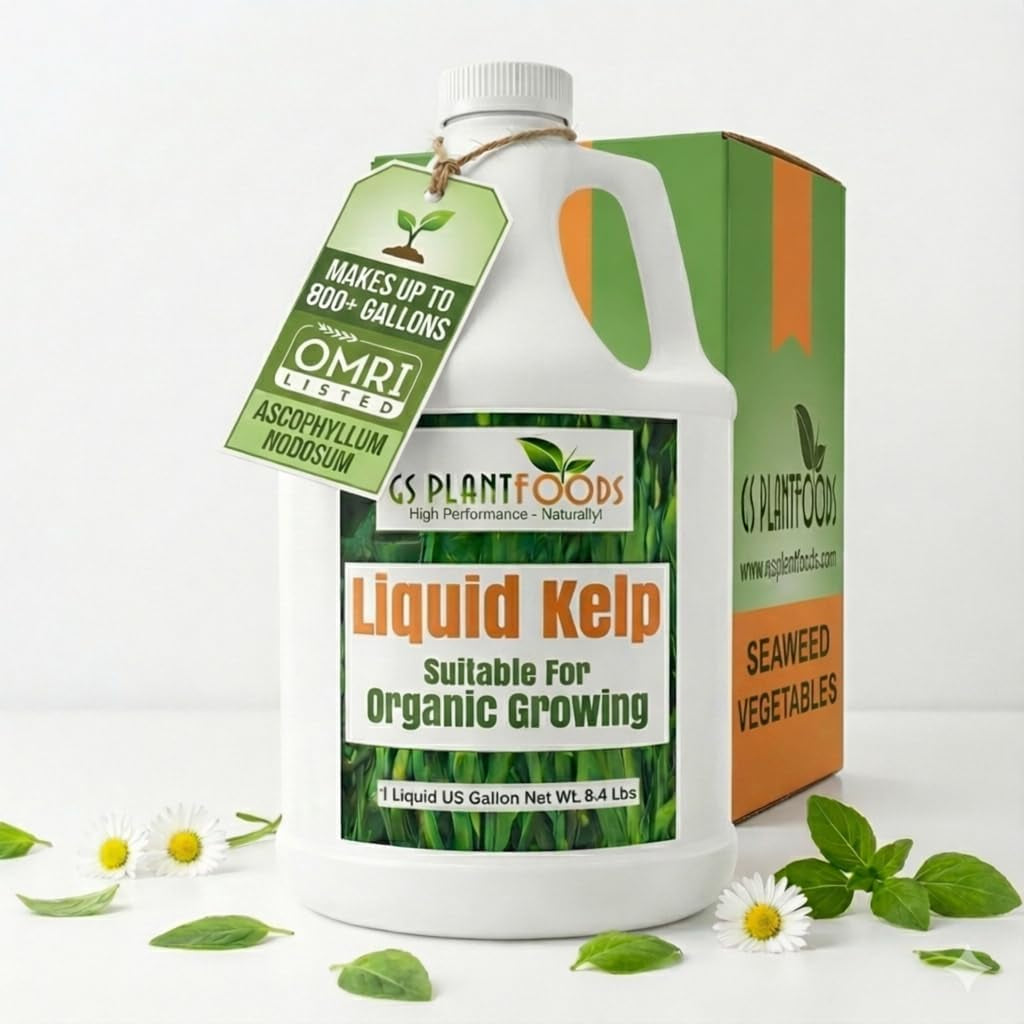 Liquid Kelp Fertilizer – Suitable for Organic Growing, OMRI Listed Seaweed Concentrate for Lawns, Gardens & Soil - 1 Gallon (Makes up to 800+ Gallons)