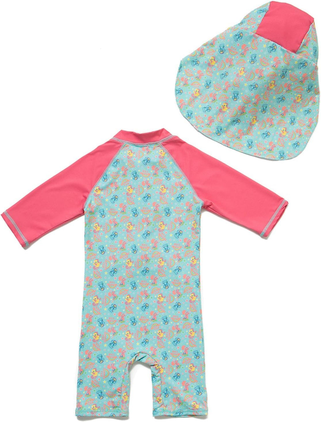 (Tm) Kids UPF 50+ Sun Protection S/S One Piece Zip Sun Suit with Sun Hat (3-6 Months, Colorful Fish)