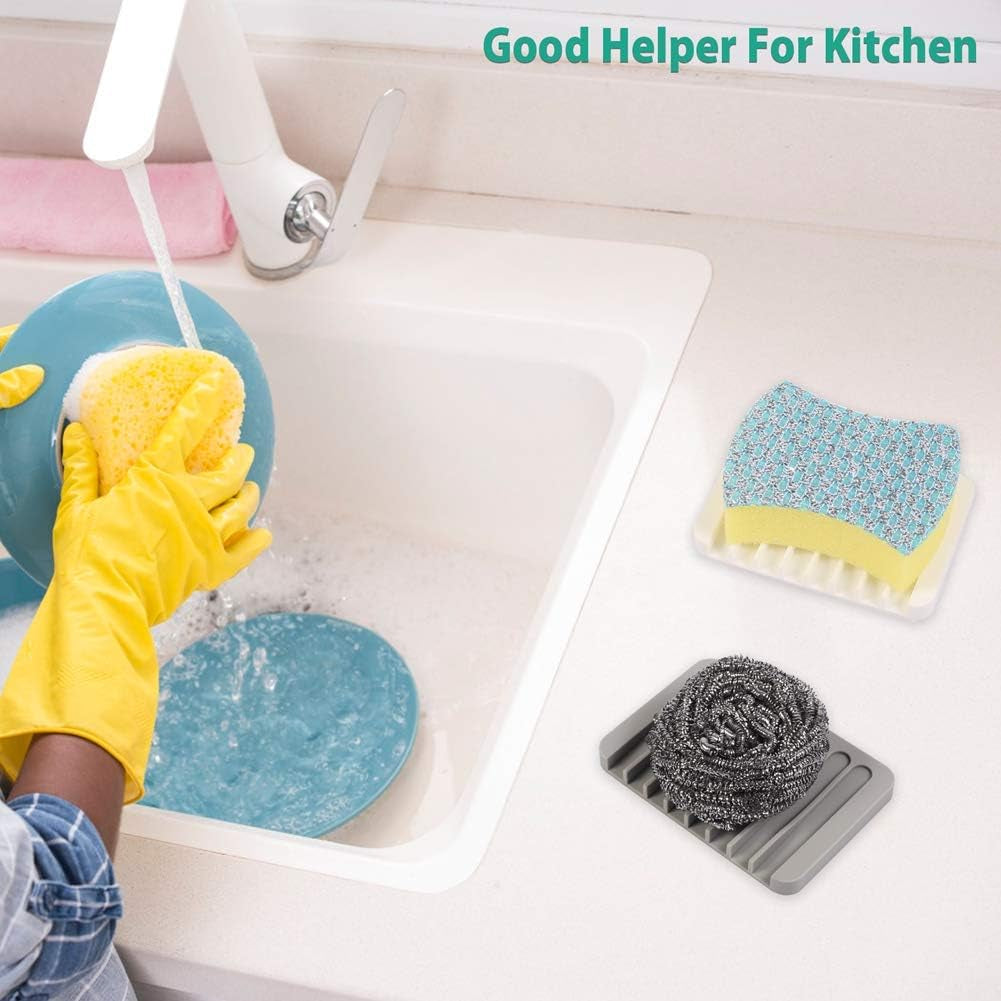 3PCS Self Draining Soap Holder, Premium Silicone Soap Dish, Soap Saver for Shower, Bathroom, Kitchen, Bath Tub, Sponges, Keep Soaps Bars Dry Clean, Easy Clean, Extend Soaps Life (Grey)