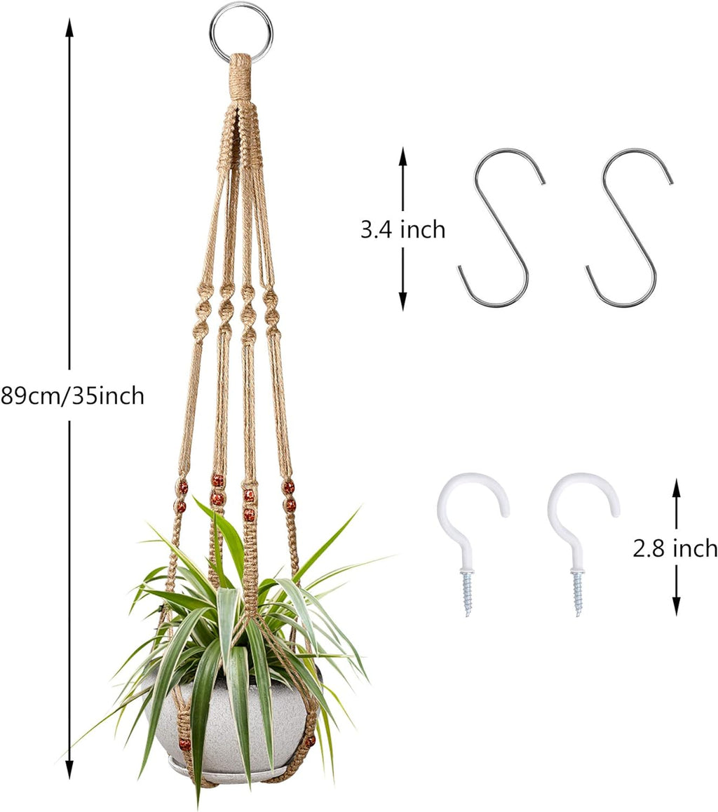 2 Pcs Plant Hangers Hanging Plant Holder for Indoor Outdoor Decor Macrame Hanging Planter Basket with 4 Hooks(35 Inch)