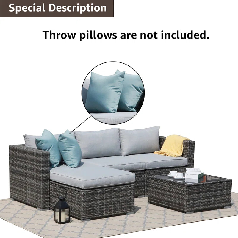 Abler 3-Person Wicker Modular Patio Conversation Set with Cushions