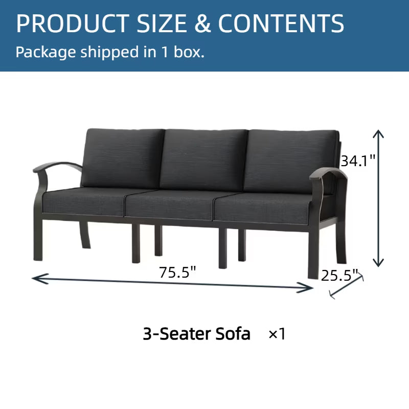 Aluminum 3-Seat Patio Furniture Set, Outdoor Patio Conversation Set with 5.1" Cushions for Patio Backyard Poolside, Black