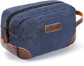 Men'S Toiletry Bag, Leather and Canvas Travel Toiletry Bag, Dopp Kit for Men, Travel Bathroom Bag Men'S Shaving Kit, Travel Kit Small Bags for Men, Shaving Bag for Travel Accessories (Blue)