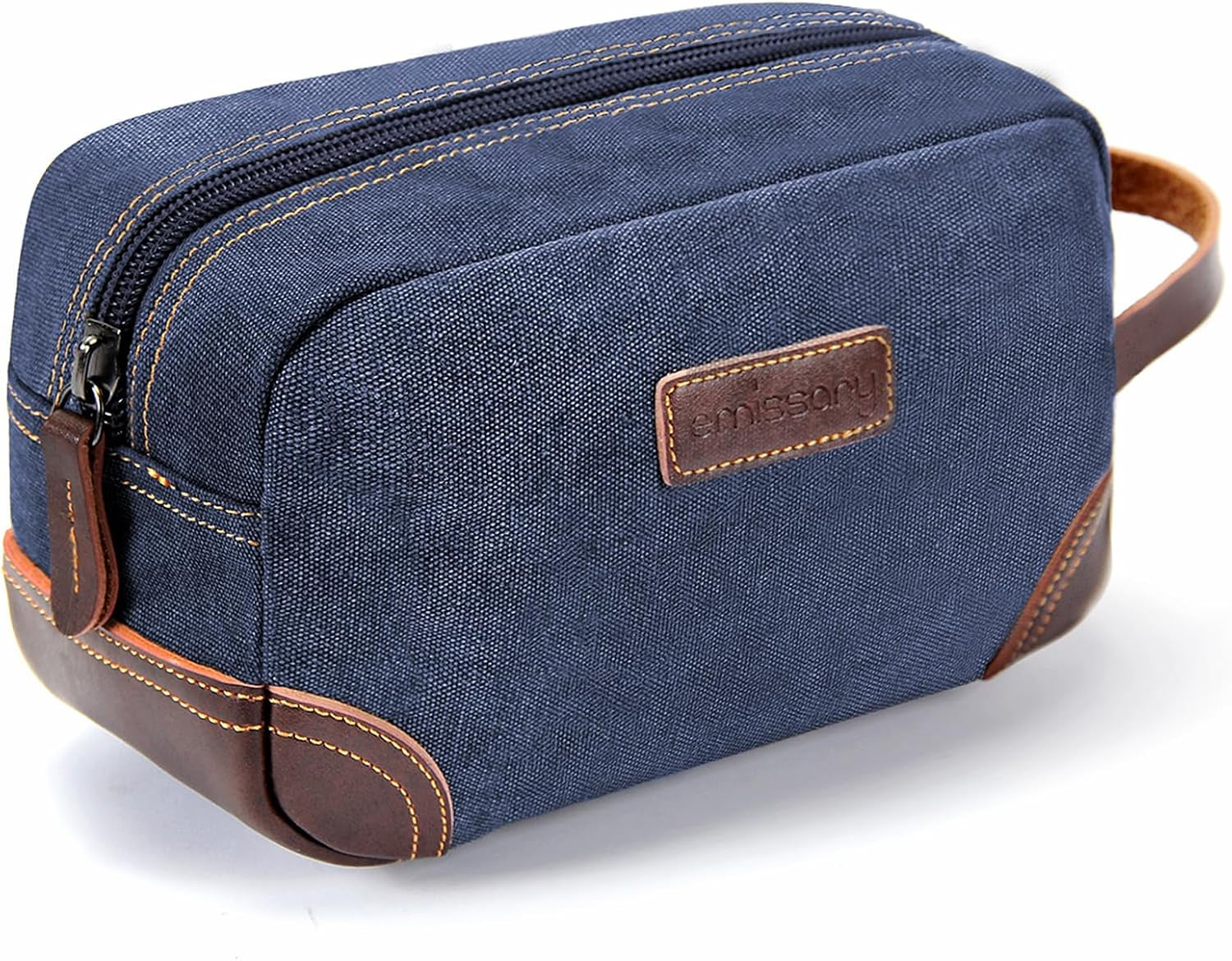 Men'S Toiletry Bag, Leather and Canvas Travel Toiletry Bag, Dopp Kit for Men, Travel Bathroom Bag Men'S Shaving Kit, Travel Kit Small Bags for Men, Shaving Bag for Travel Accessories (Blue)