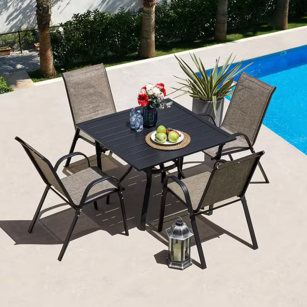 Stackable Patio Dining Chairs Set of 4 Textilene Iron Patio Chairs Patio Dining Chairs for Lawn, Poolside, Garden, Brown