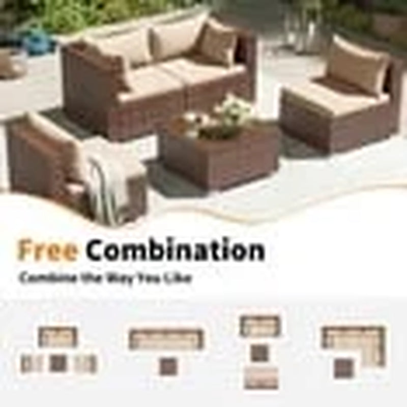 Patio Furniture Sets, Modular Rattan Outdoor Patio Sectional Furniture Sofa Set, Wicker Patio Conversation Set for Backyard,5Pcs