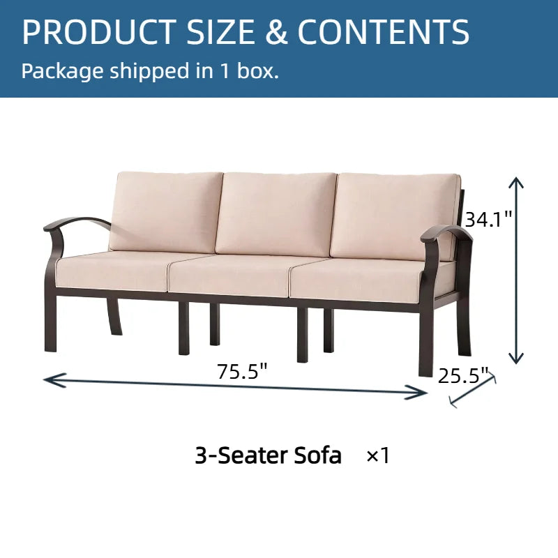 Aluminum 3-Seat Patio Furniture Set, Outdoor Patio Conversation Set with 5.1" Cushions for Patio Backyard Poolside, Sand