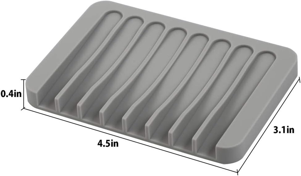 3PCS Self Draining Soap Holder, Premium Silicone Soap Dish, Soap Saver for Shower, Bathroom, Kitchen, Bath Tub, Sponges, Keep Soaps Bars Dry Clean, Easy Clean, Extend Soaps Life (Grey)