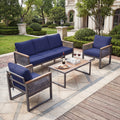4 -Piece Patio Conversation Set with Blue Cushions