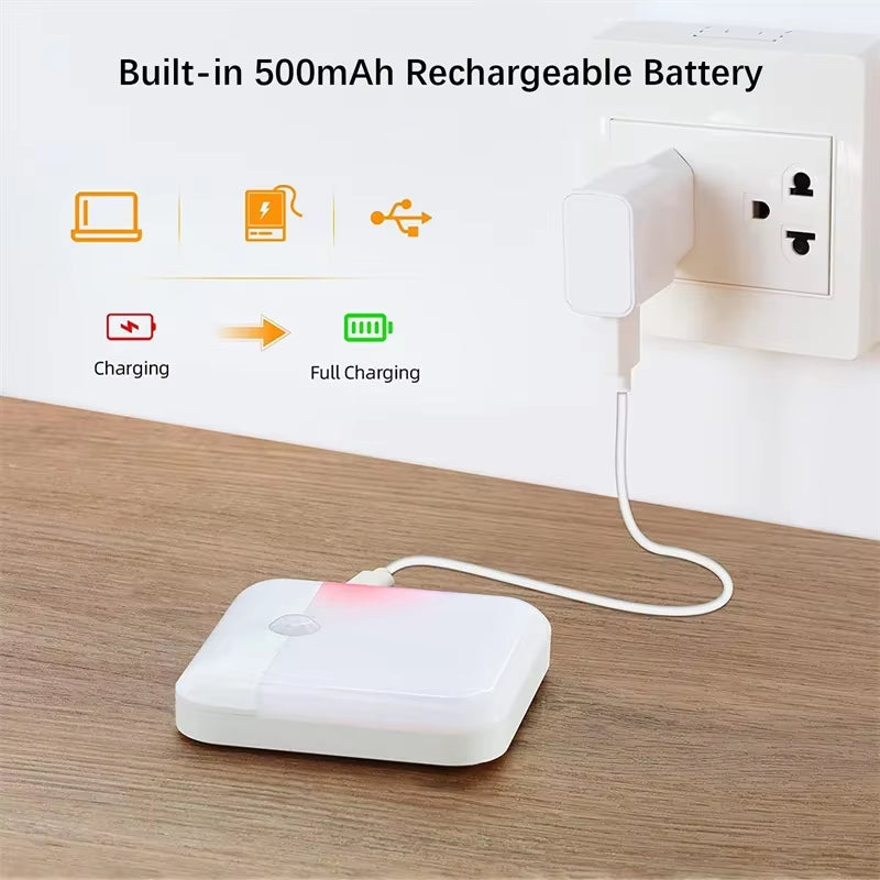 PIR Motion Sensor LED Night Light USB Rechargeable Withswitch Night Lamp for Bedroom Kitchen Cabinet Light Wireless Closet Light