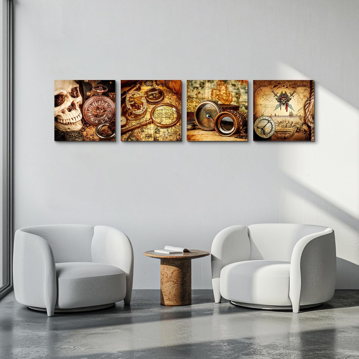 Canvas Wall Art for Living Room Office Wall Decor Painting Bedroom Decoration Pirate Ship Compass Framed Pictures Restoring Ancient Ways Prints Artwork Dormitory Room Home Decor 4 Piece
