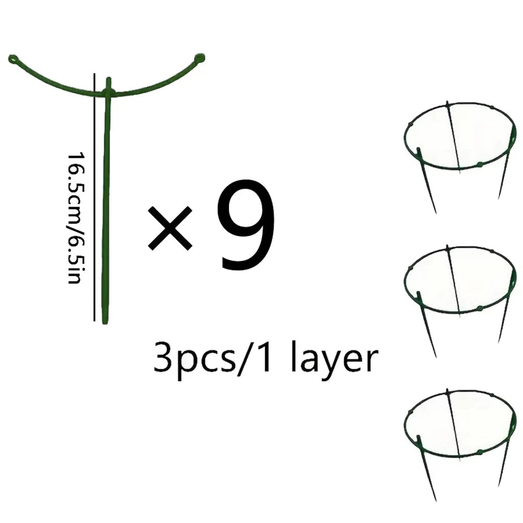 9 Pcs/Set 3 Layers Plant Support Plant Stakes round Plant Support Ring Plastic Plant Cage Holder Flower Pot Climbing Trellis