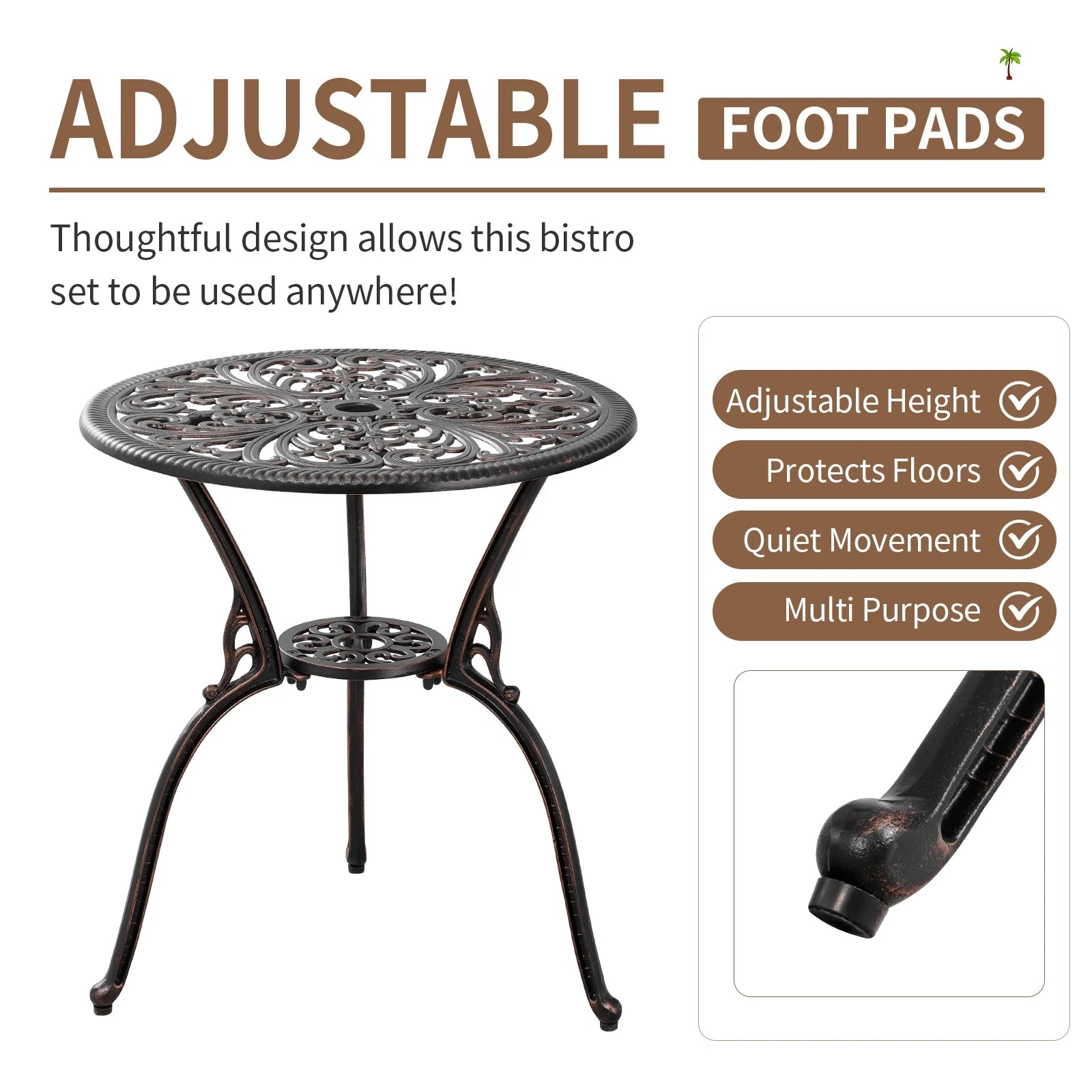 Outdoor Bistro Set 3 Piece Cast Aluminum Patio Bistro Sets Outdoor Patio Furniture Set for Garden,Bronze