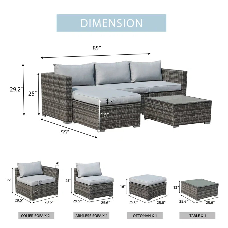 Abler 3-Person Wicker Modular Patio Conversation Set with Cushions
