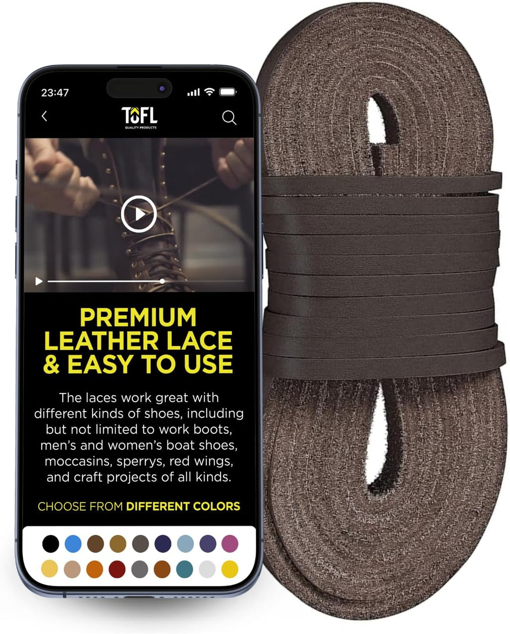 Leather Work Boot Laces - 72” | ⅛” Thick Cowhide | Shoelaces for Construction, Welding & Hiking Boots with 8-10 Eyelets