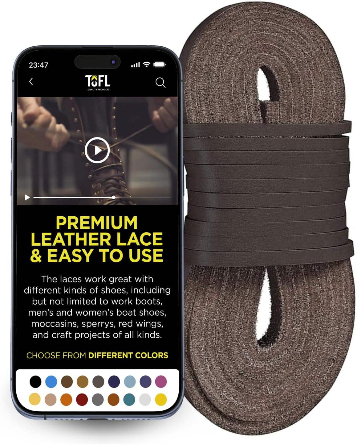 Leather Work Boot Laces - 72” | ⅛” Thick Cowhide | Shoelaces for Construction, Welding & Hiking Boots with 8-10 Eyelets