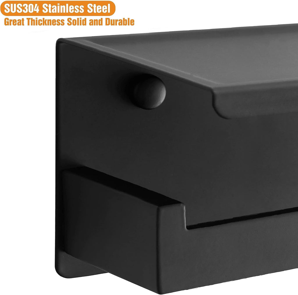 Toilet Paper Holder with Shelf, Stick on Matte Black Toilet Paper Roll Holder, Self Adhesive or Wall-Mount with Screws for Bathroom,Washroom