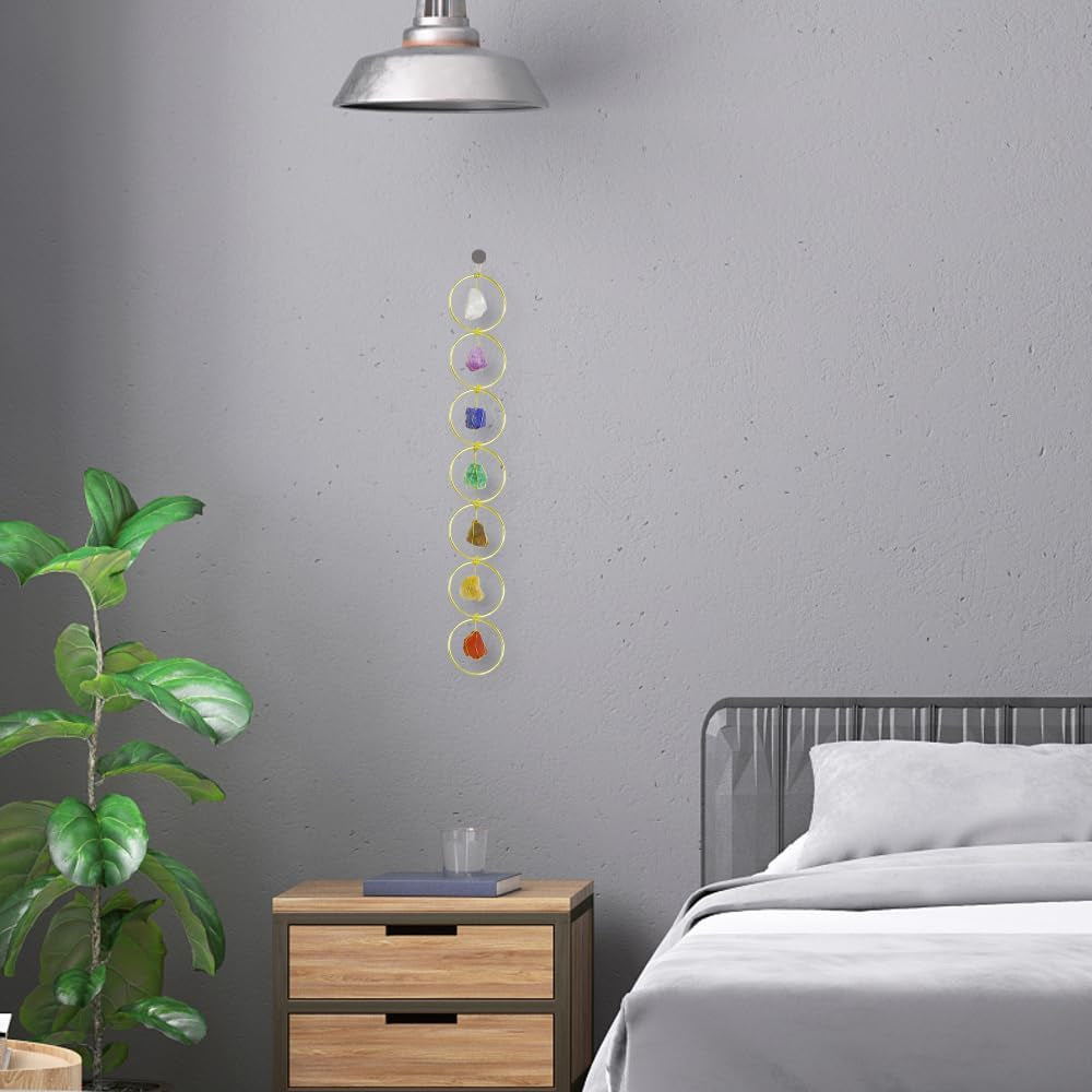 Handmade Gemstones Healing Feng Shui Crystals Window Decorations Hanging Ornament for Home Decor Party Decor（7 Chakra Round）