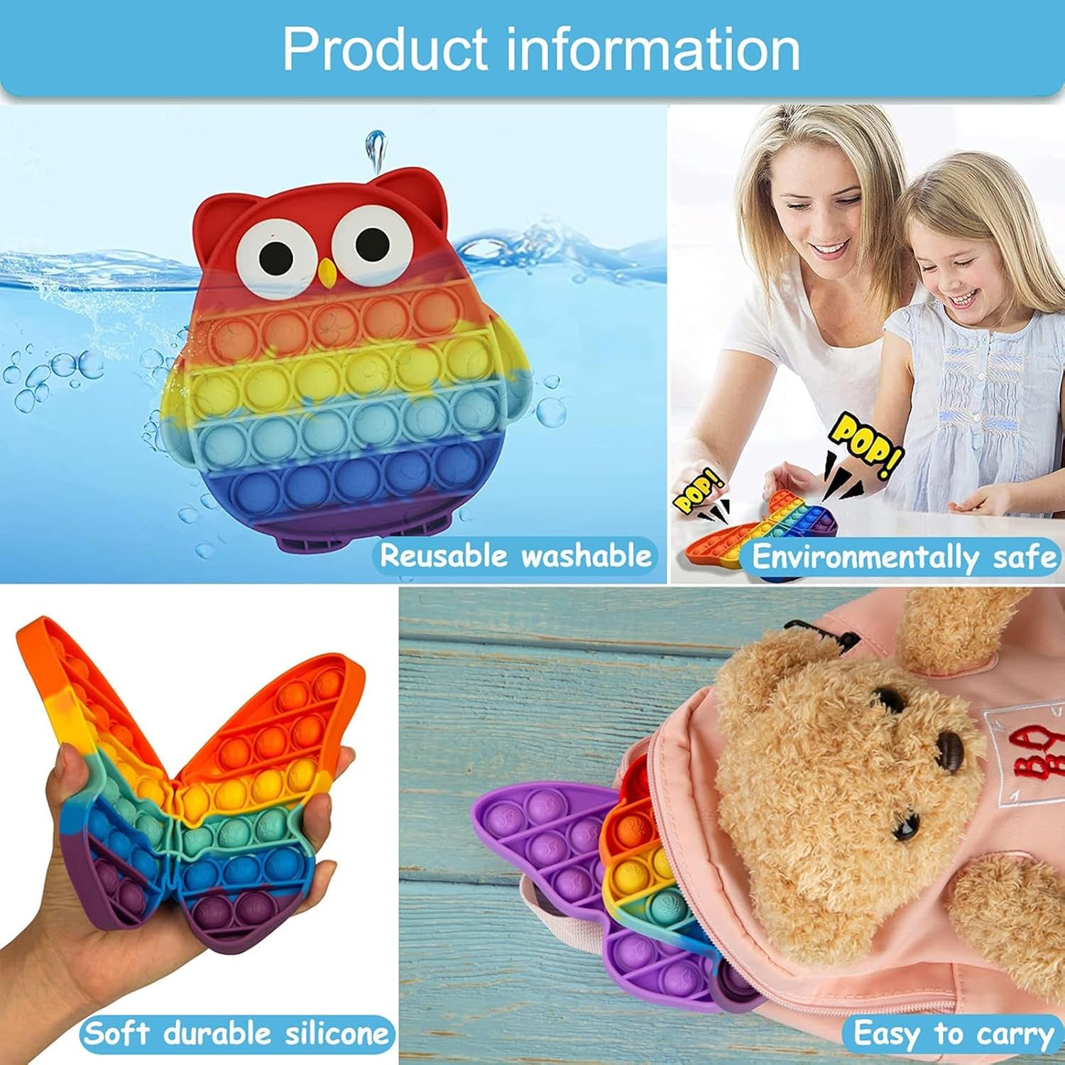 Pop Bubble Sensory Fidget Toys, Squeeze Sensory Toys, Novelty Gifts for Boys and Girls, Stress Relief and Anti-Anxiety Tools for Kids and Adults (Butterfly,Rainbow)