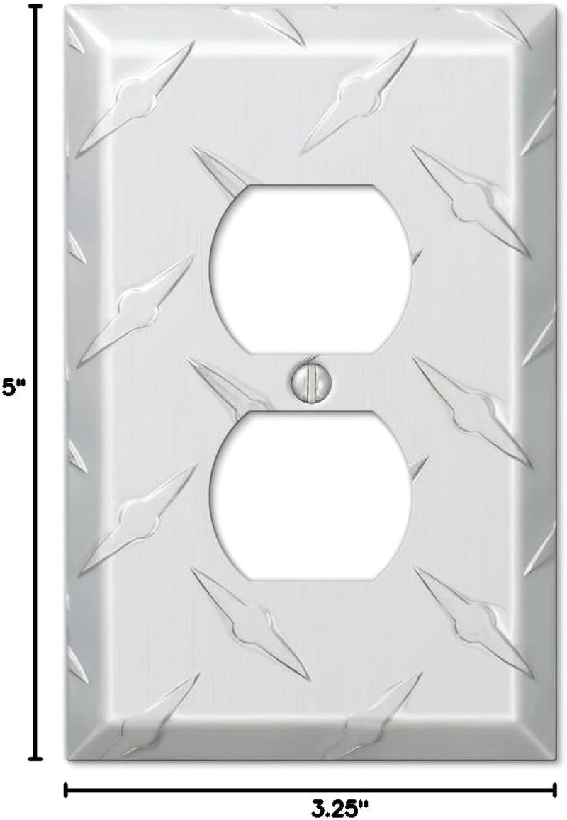 955D Diamond Plate Wallplate, 1 Duplex, Stampled Aluminum, Silver, 1-Pack