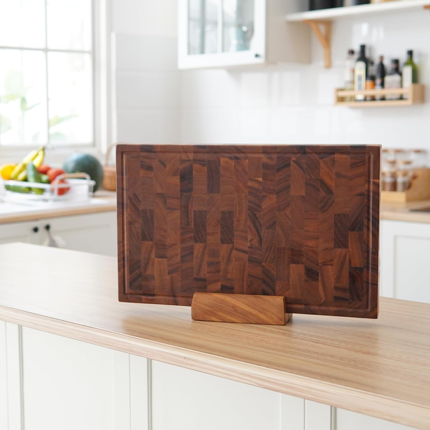 Natural Wood Cutting Board Stand – Fits 2"–2.2" Heavy Boards, 8" × 4" × 4" | Handmade Sturdy Holder Supports Boards up to 24 In