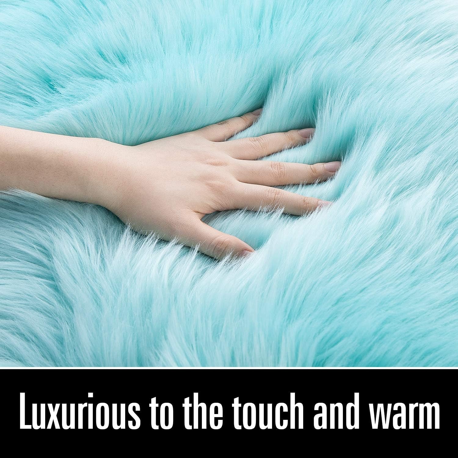 Soft Fluffy Faux Fur Rugs for Bedroom Bedside Rug 2X4 Feet, Washable, Furry Sheepskin Area Rug for Living Room Girls Room, Luxury Shag Carpet Home Decor, Blue