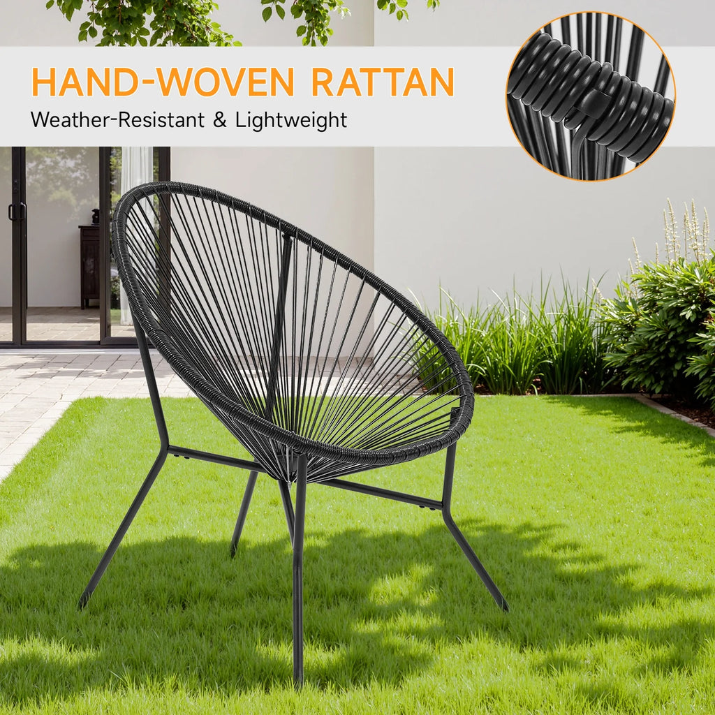 3 Piece Patio Acapulco Furniture Bistro Set, Outdoor Bistro Set Acapulco Chairs All-Weather Rattan Wicker Chairs with Plastic Rope and Coffee Table, Black