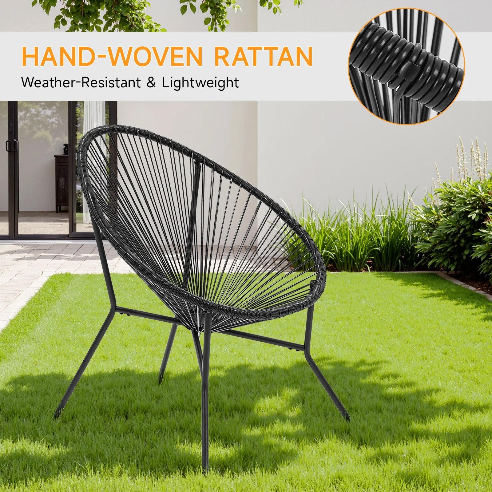 3 Piece Patio Acapulco Furniture Bistro Set, Outdoor Bistro Set Acapulco Chairs All-Weather Rattan Wicker Chairs with Plastic Rope and Coffee Table, Black