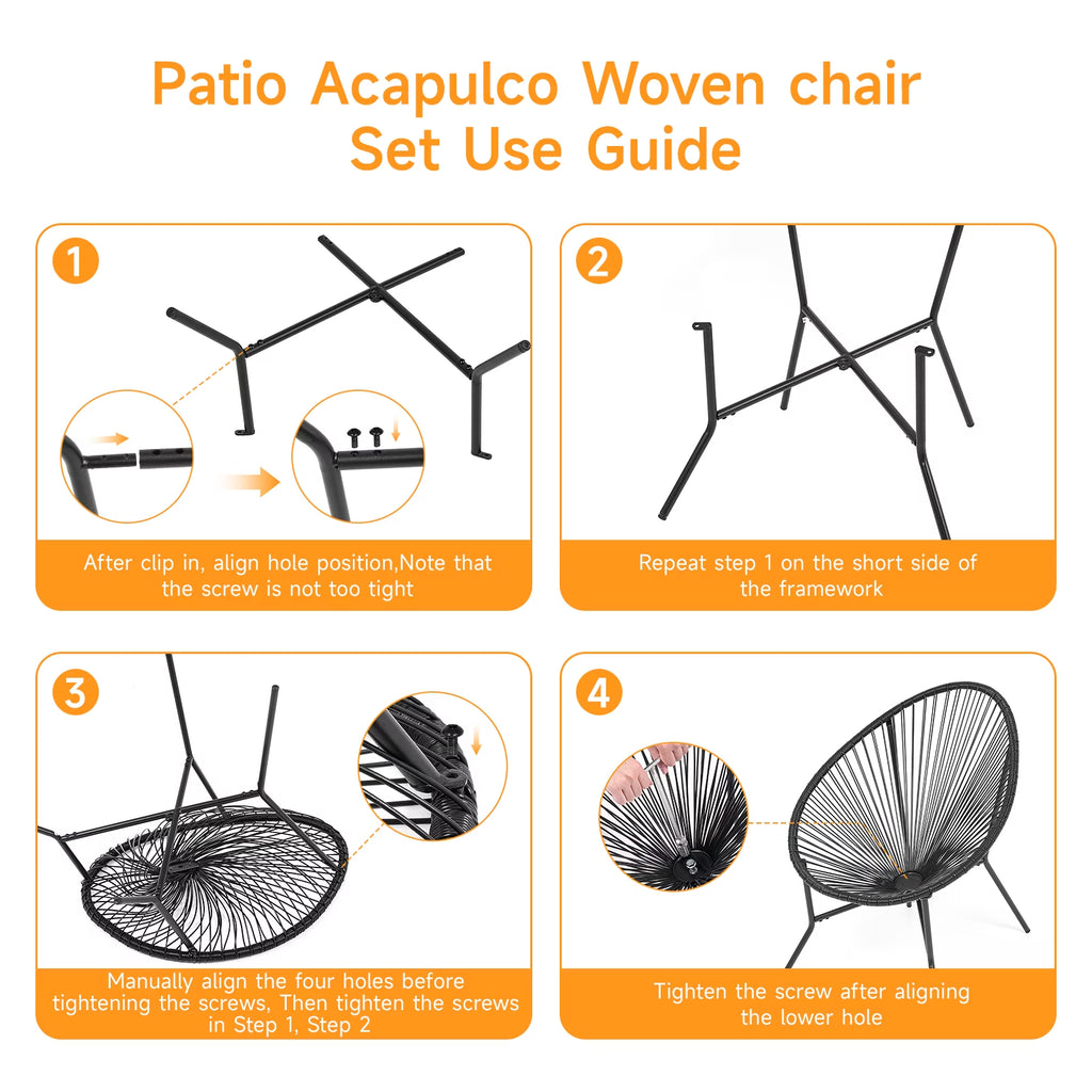 Acapulco Chair Set of 6, Outdoor Seating Patio Chairs Modern Wicker Bistro Chairs All-Weather Papasan Chair for Balcony Garden Backyard Porch Deck, Black