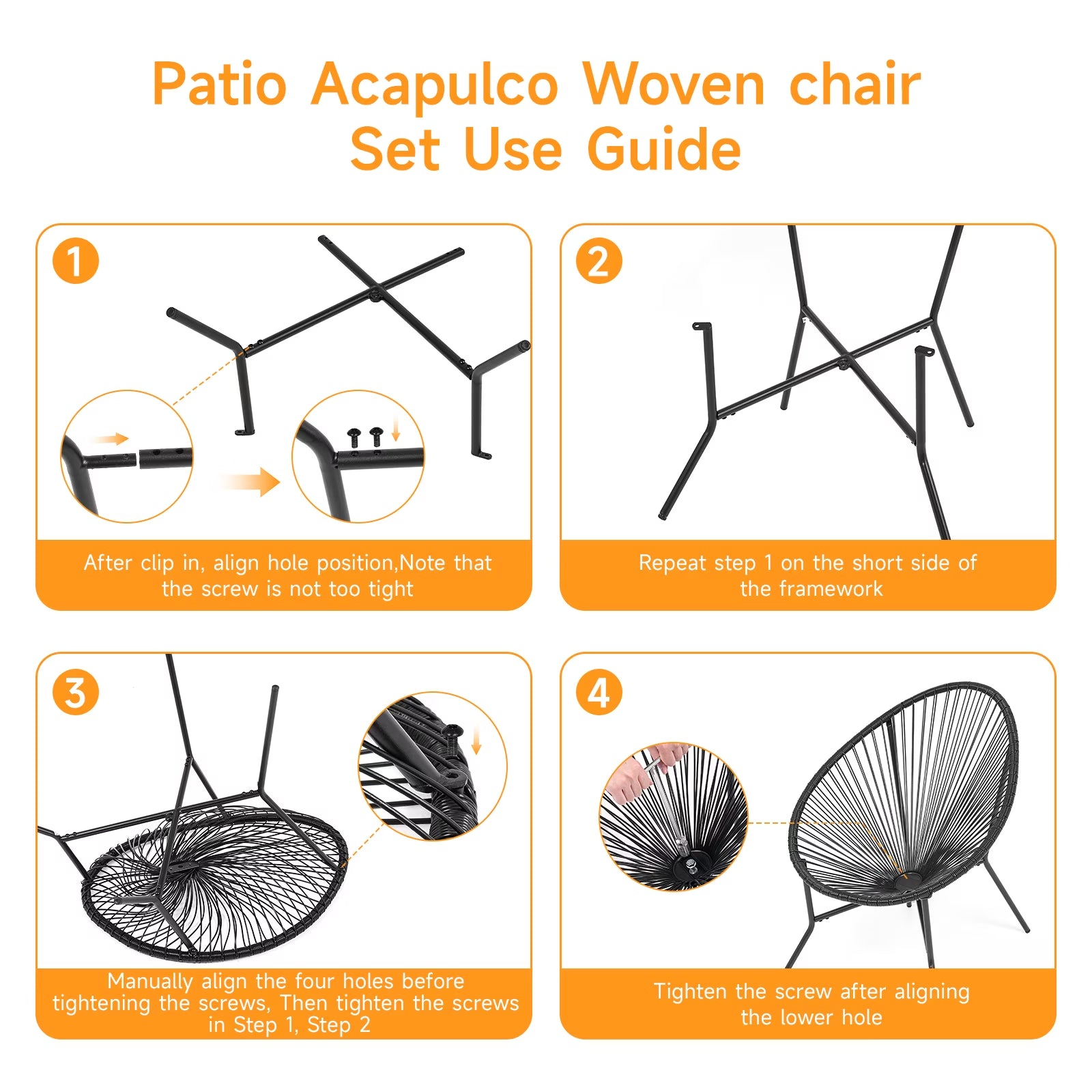 Acapulco Chair Set of 6, Outdoor Seating Patio Chairs Modern Wicker Bistro Chairs All-Weather Papasan Chair for Balcony Garden Backyard Porch Deck, Black