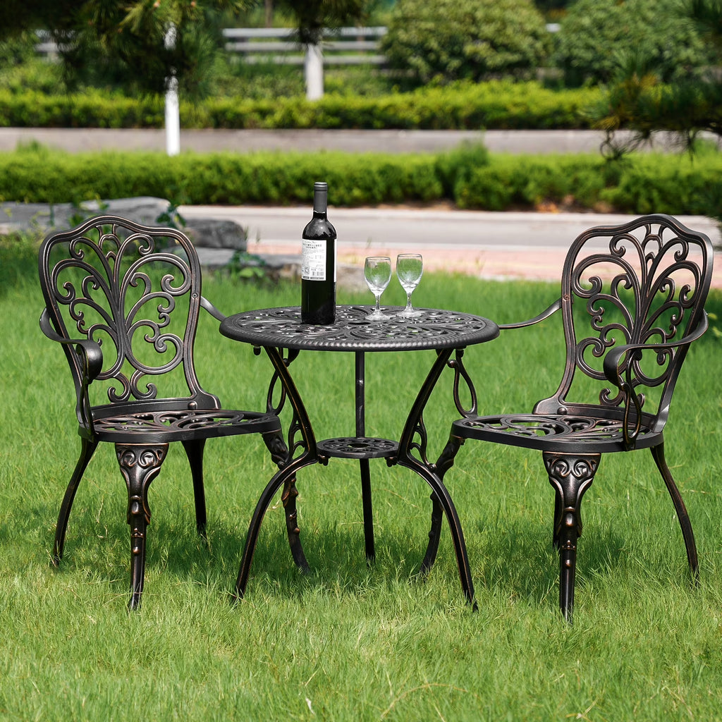 Outdoor Bistro Set 3 Piece Cast Aluminum Patio Bistro Sets Outdoor Patio Furniture Set for Garden,Bronze