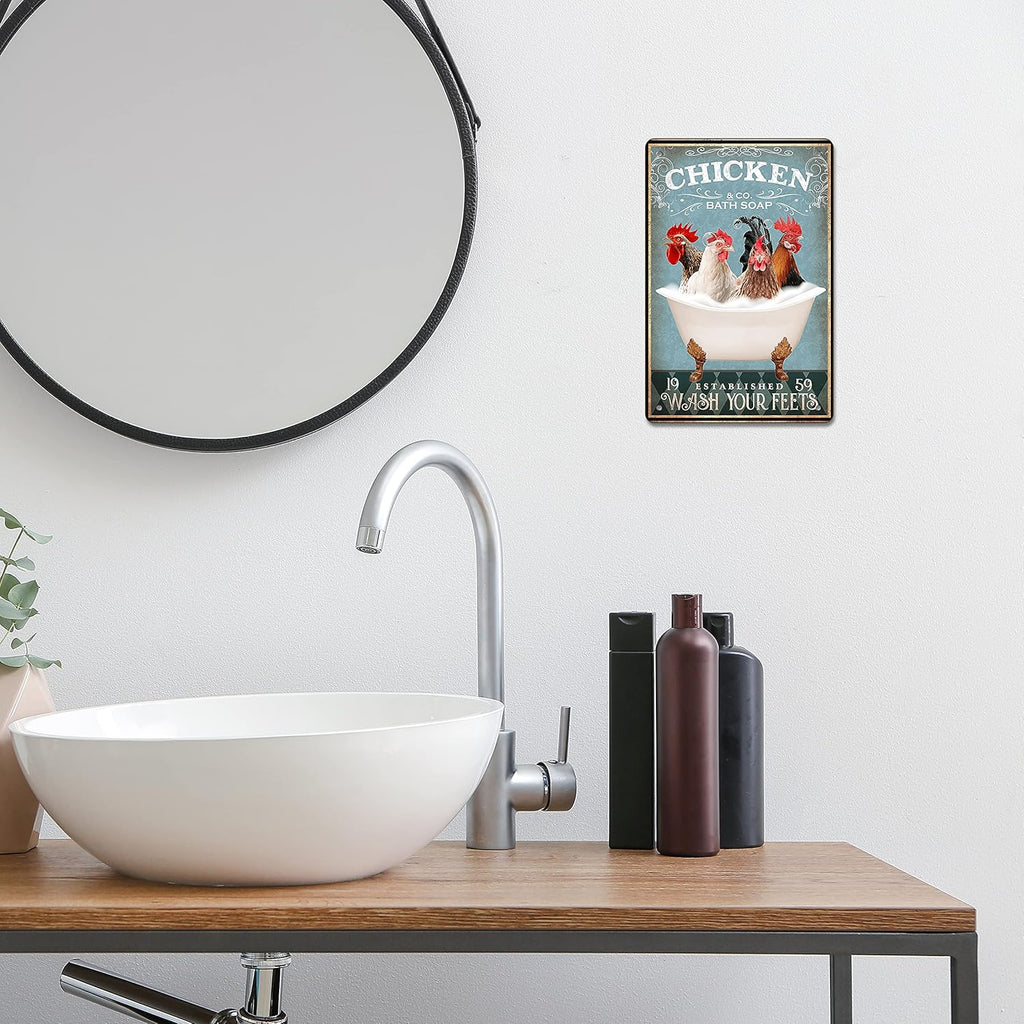 Funny Chicken Decor Bathroom Decor Bathtub Decor Chicken Coop Accessories Farm Decor Chicken Signs Wall Art Poster Retro Poster Bar Home Bathroom Wall Decoration Sign Metal Tin 8X12 Inch