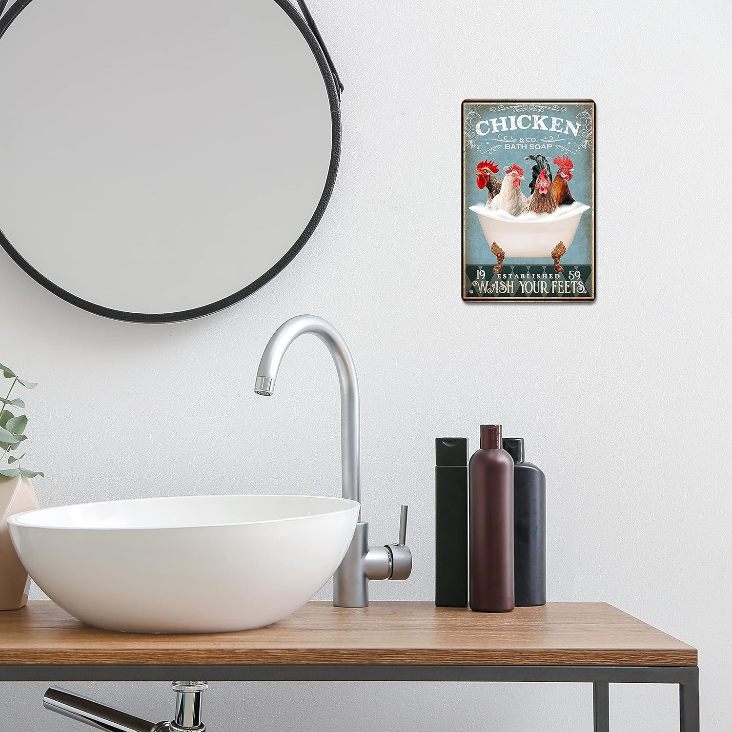 Funny Chicken Decor Bathroom Decor Bathtub Decor Chicken Coop Accessories Farm Decor Chicken Signs Wall Art Poster Retro Poster Bar Home Bathroom Wall Decoration Sign Metal Tin 8X12 Inch