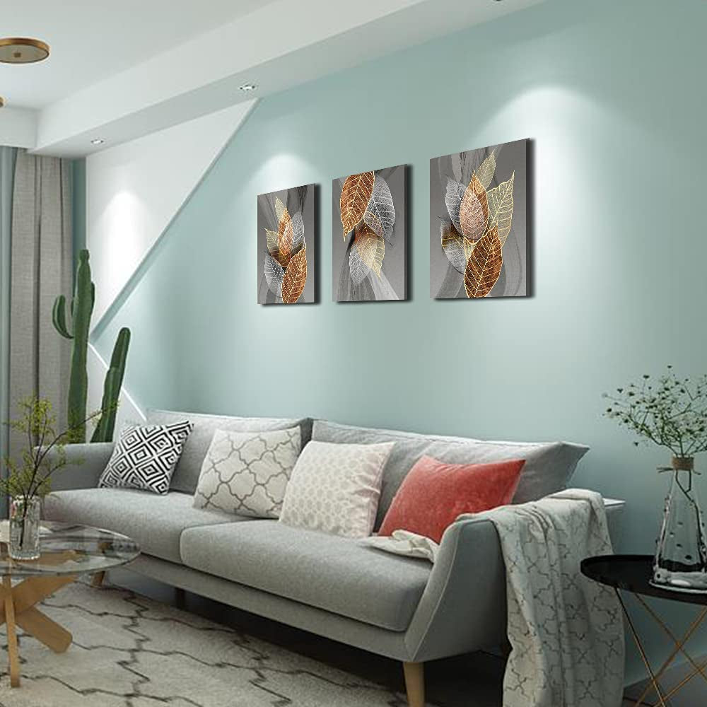 Canvas Wall Art for Living Room, Family Wall Decorations, Kitchen, Bathroom, Bedroom Modern Wall Decor Black Paintings Abstract Leaves Pictures Artwork Inspirational Home Decor 3 Pieces