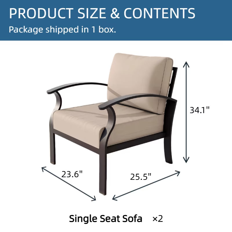 Aluminum 2-Seat Patio Furniture Set, Outdoor Patio Conversation Set with 5.1" Cushions for Patio Backyard Poolside, Sand