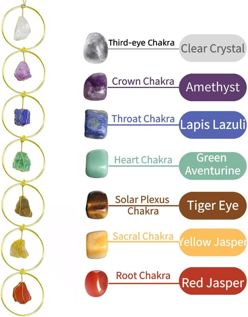 Handmade Gemstones Healing Feng Shui Crystals Window Decorations Hanging Ornament for Home Decor Party Decor（7 Chakra Round）