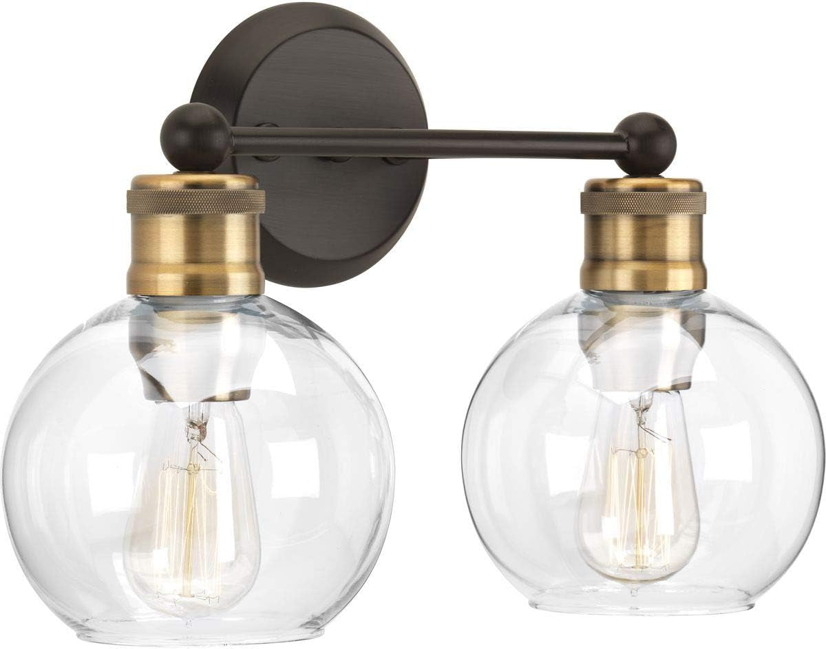 Hansford Collection 2-Light Clear Glass Coastal Bath Vanity Light Antique Bronze