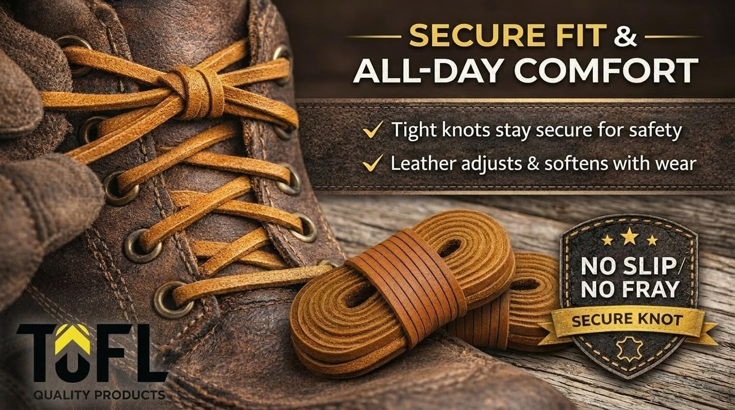Leather Work Boot Laces - 72” | ⅛” Thick Cowhide | Shoelaces for Construction, Welding & Hiking Boots with 8-10 Eyelets