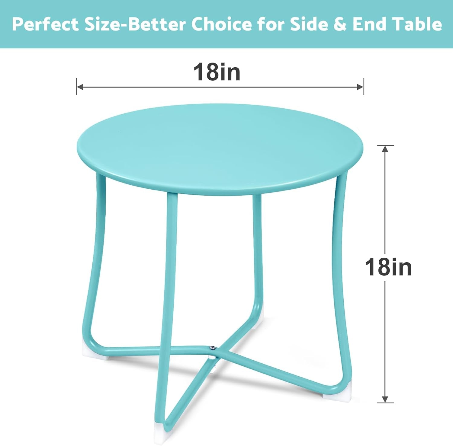 Amagabeli Patio Small Side Table Outdoor Waterproof round Metal Steel Weather Resistant Portable Indoor End Table for Garden Balcony Yard Bedside Mint Green