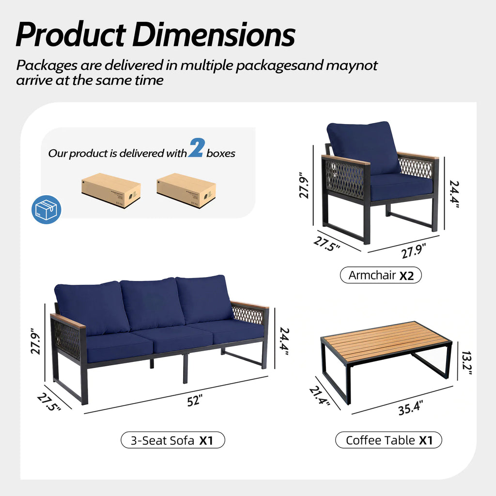 4 -Piece Patio Conversation Set with Blue Cushions