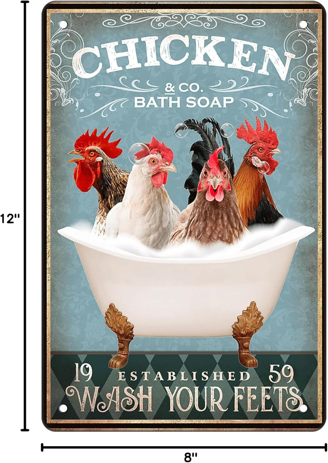 Funny Chicken Decor Bathroom Decor Bathtub Decor Chicken Coop Accessories Farm Decor Chicken Signs Wall Art Poster Retro Poster Bar Home Bathroom Wall Decoration Sign Metal Tin 8X12 Inch