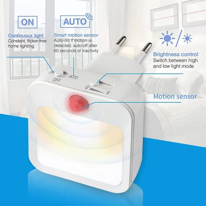 Night Light Motion Sensor with LED Light EU Plug Lamps Children'S Night Light Wireless Night Lamp for Bedside Table Bedroom