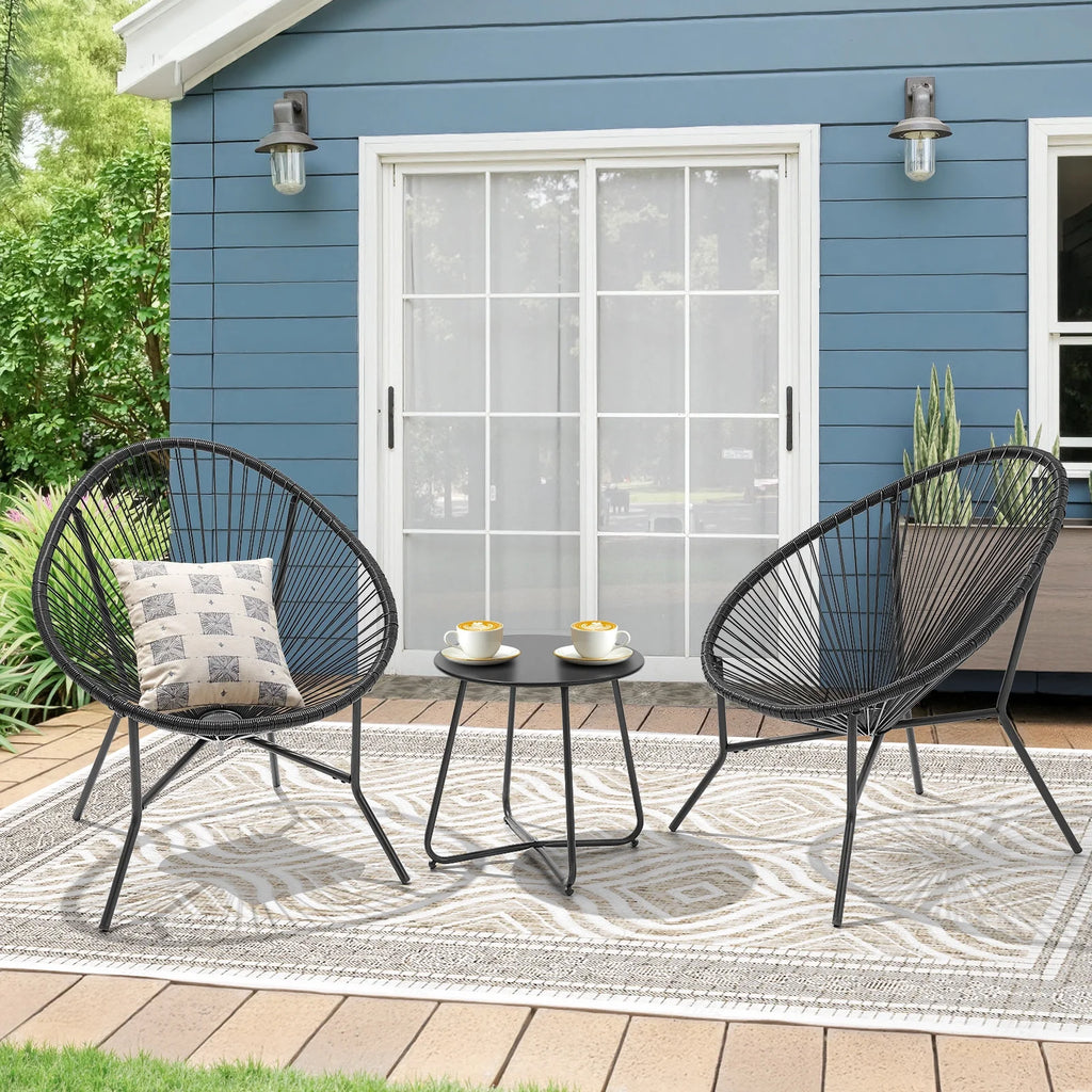 3 Piece Patio Acapulco Furniture Bistro Set, Outdoor Bistro Set Acapulco Chairs All-Weather Rattan Wicker Chairs with Plastic Rope and Coffee Table, Black