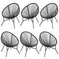 Acapulco Chair Set of 6, Outdoor Seating Patio Chairs Modern Wicker Bistro Chairs All-Weather Papasan Chair for Balcony Garden Backyard Porch Deck, Black